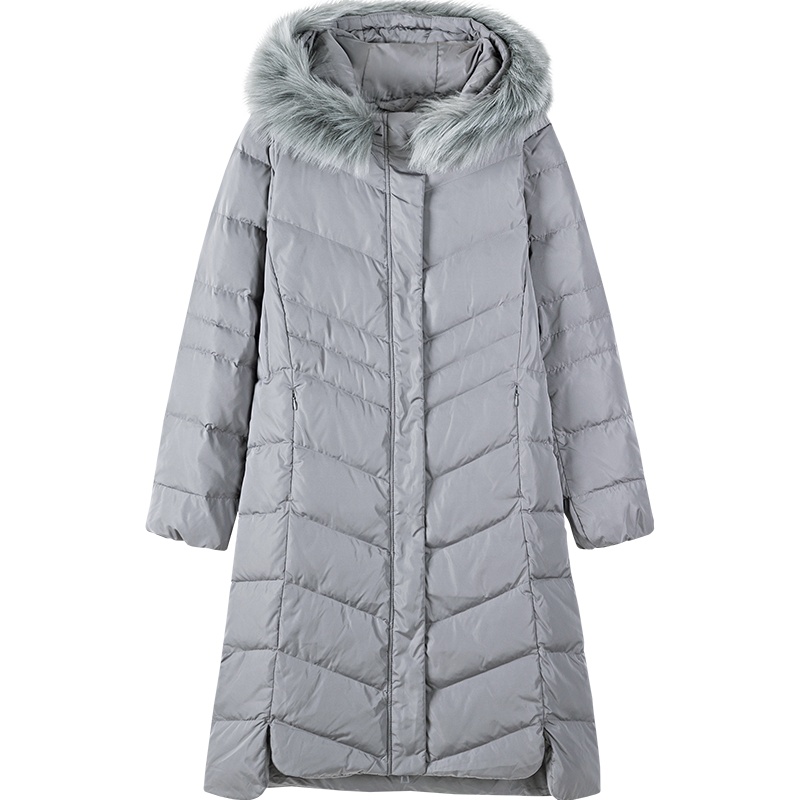 森马长款羽绒服女2019时尚冬季长过膝黑色时尚修身收腰外套大毛领