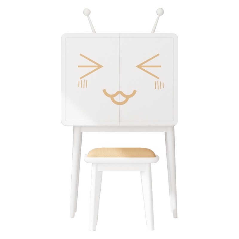 一米色彩 梳妆台 北欧实木梳妆台桌椅组合带灯储物简约卧室白色日式少女心轻奢化妆桌对开门 卧室家具