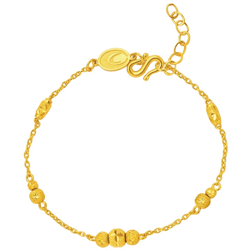 周大福转运珠十字链足金黄金手链计价F150860