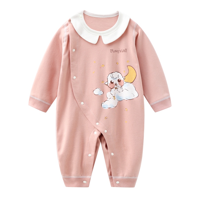 班杰威尔春季婴儿连体衣精梳纯棉带可拆卸围嘴新生儿衣服春秋宝宝内衣婴儿哈衣