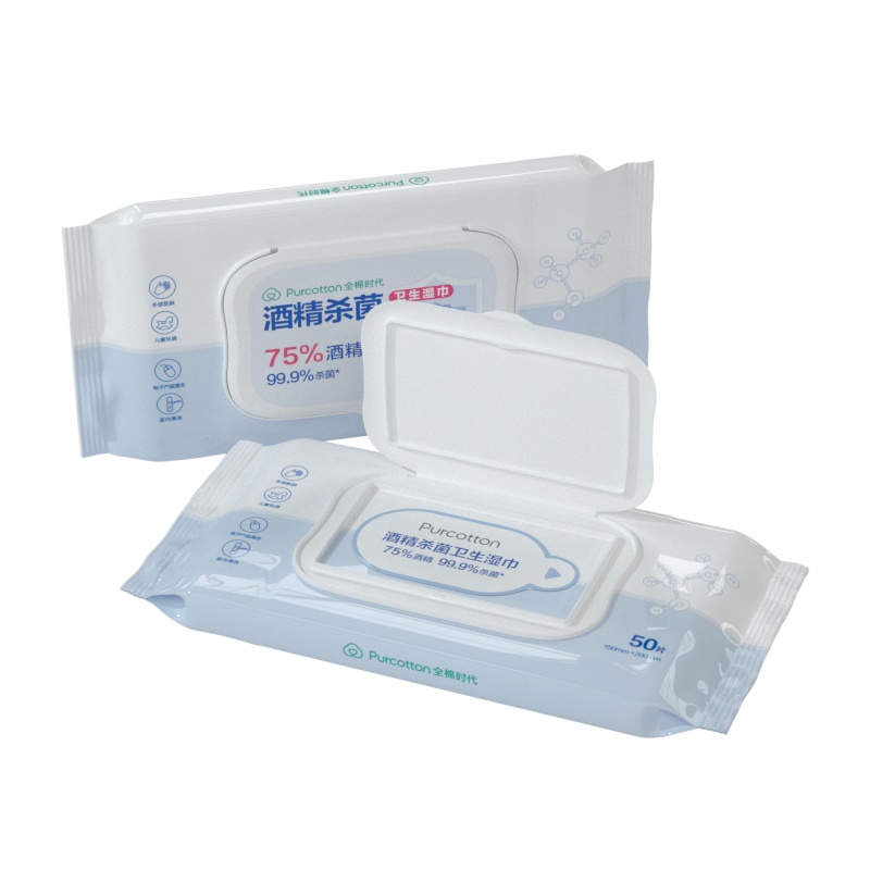 全棉时代酒精卫生湿巾75度酒精消毒巾纯棉湿纸巾便携装6袋