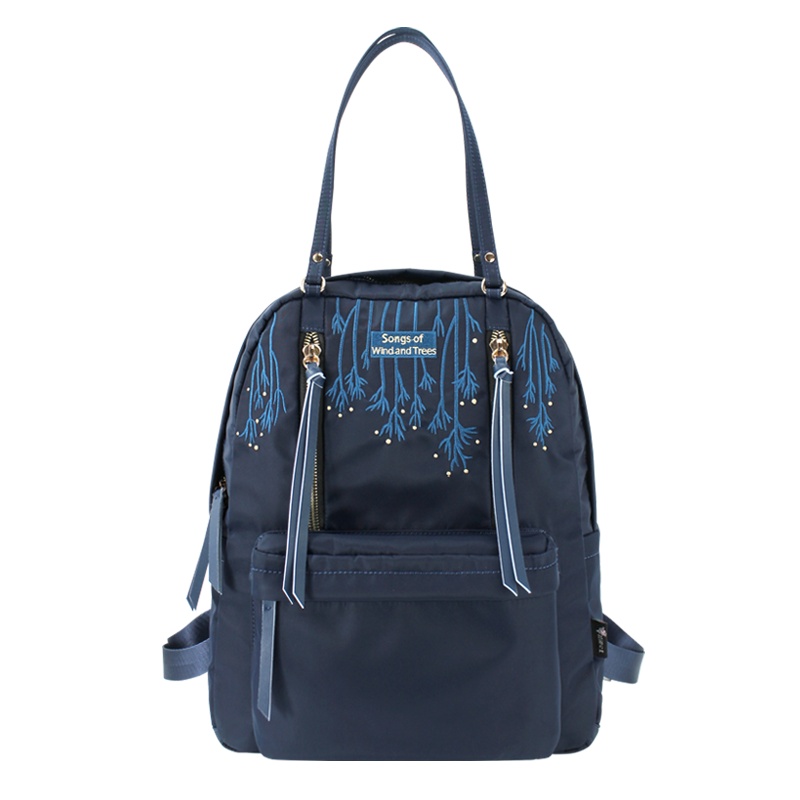 花间公主风与树2021春季新双肩包书包户外休闲旅行背包尼龙布刺绣文艺女包