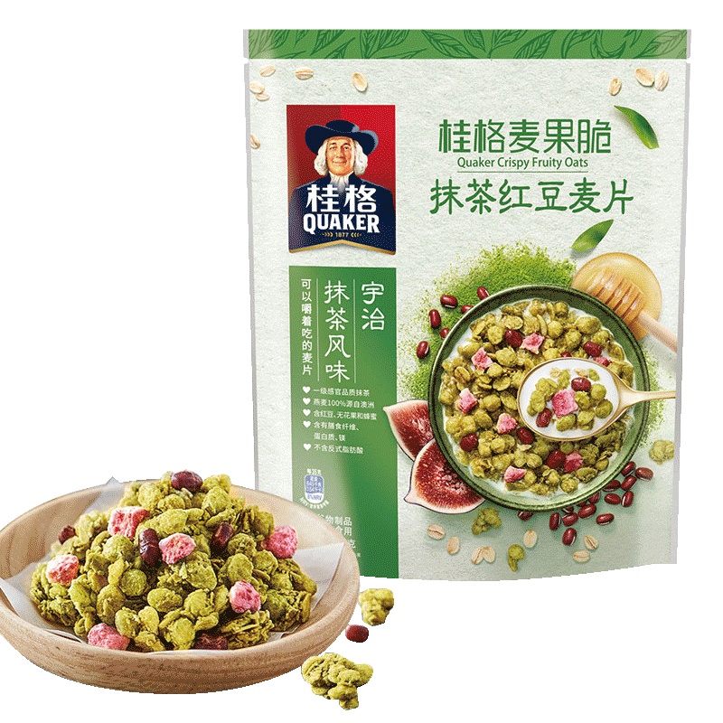 桂格(QUAKER)麦果脆抹茶红豆麦片 袋装380克