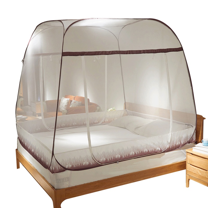 北极绒(Bejirog) 防蚊边蚊帐免装蒙古包1.8m床单双人家用方顶坐床式拉链1.5米三开门帐子