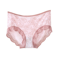 [2条装]ab内裤女薄款纤维中腰蕾丝边薄款平角裤Y208