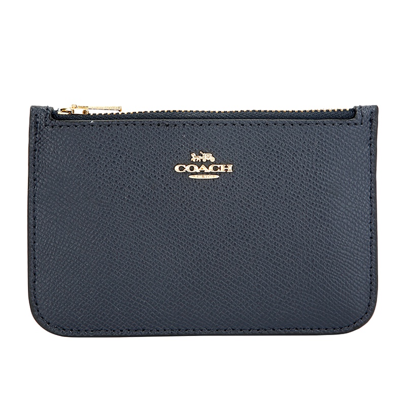 COACH 蔻驰 奢侈品 女士专柜款藏青色皮革卡包零钱包
