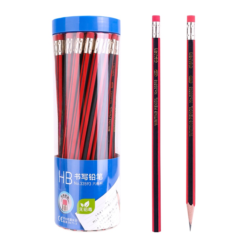 得力deli33593皮头铅笔儿童铅笔六角杆hb铅笔小学生50支铅笔六角文具用品HB铅笔学生用品批发