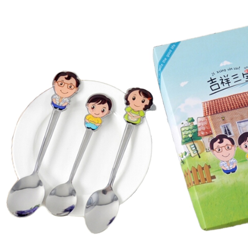 华典世通(HDST)吉祥三宝不锈钢卡通餐具三件套KT-1525 单套装