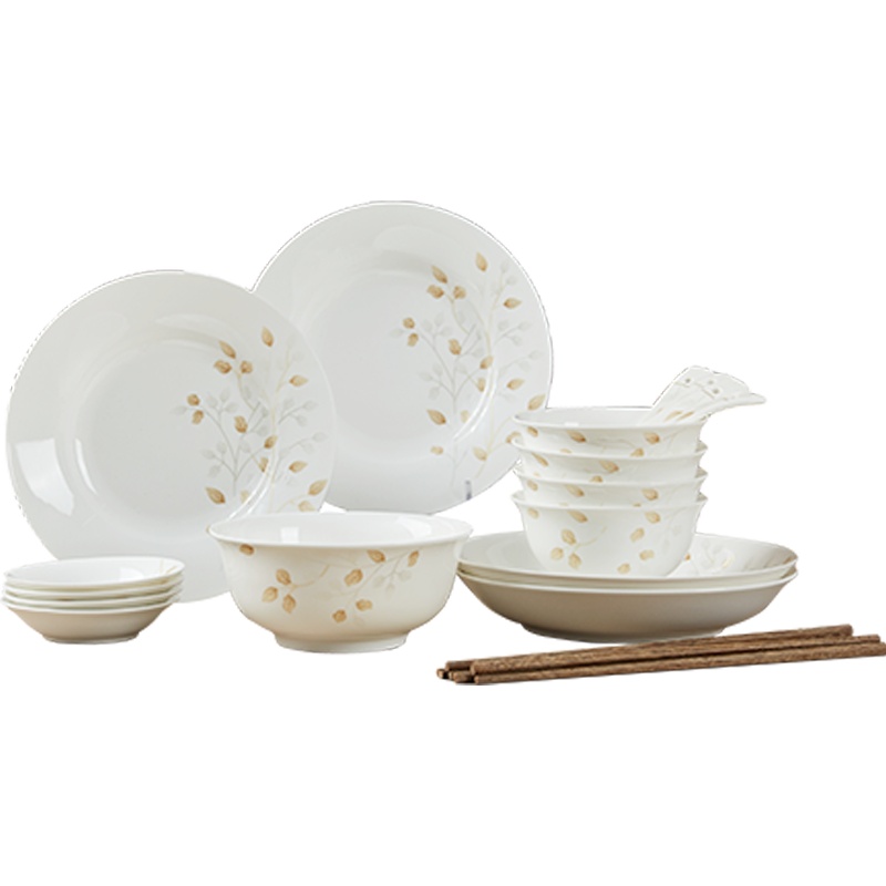 富昱景 餐具碗碟套装盘碟家用欧式景德镇陶瓷碗碟盘组合送礼套装 21件秋之韵
