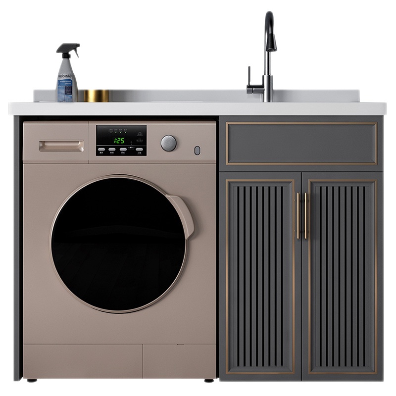 现代太空铝洗衣机柜石英搓衣板洗衣池槽阳台滚筒洗衣伴侣柜定制