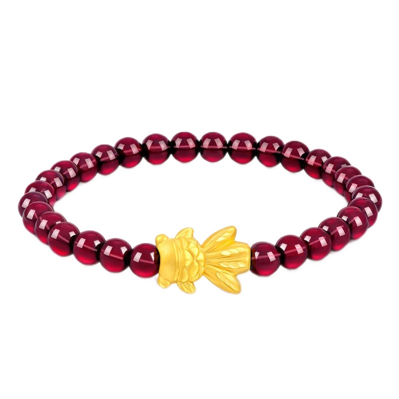 GZUAN古钻珠宝 年年有余 3D硬金黄金石榴石女士手链 生日礼物 YJS0009