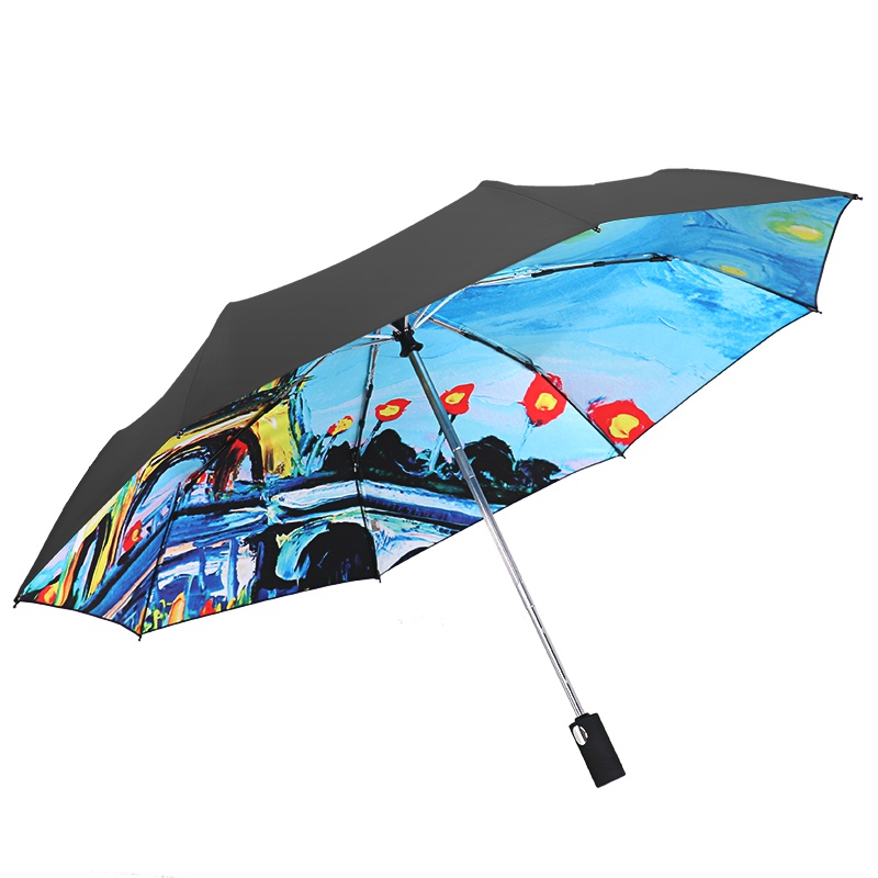 天堂伞 安全自开收全遮光碰击布黑胶转印三折遮阳伞太阳伞晴雨伞 673ELCJ