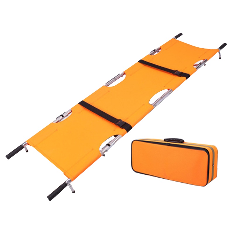 朋安不锈钢可折叠担架加厚四折款橘色配收纳包承重150KG消防救援伤员演练急救担架救护车足球比赛救援器材