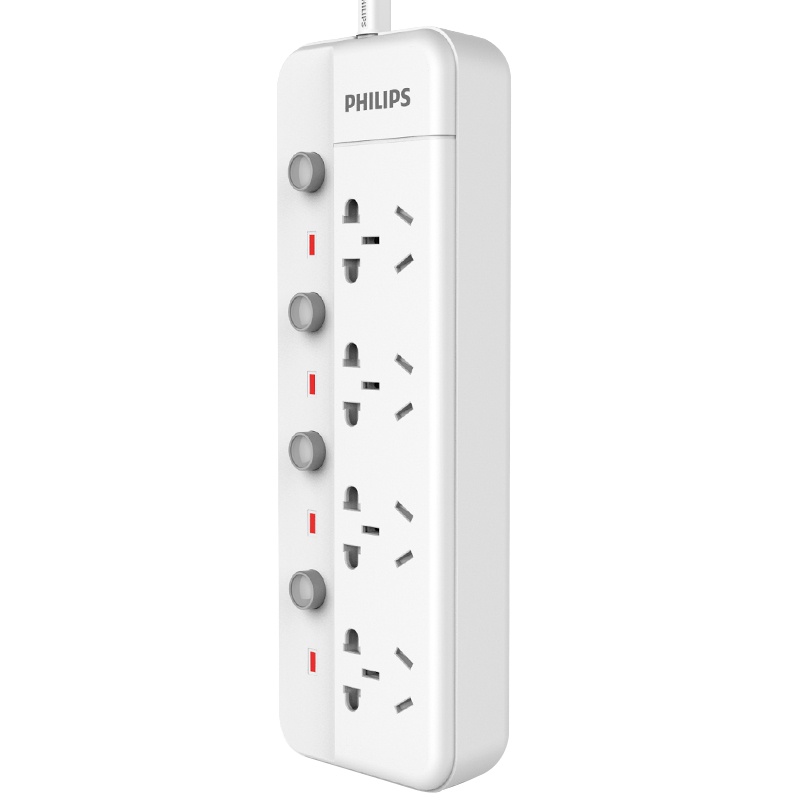 飞利浦(Philips)SPS4422C/93四位分控开关全长1.8米新国标带儿童保护门拖线板插线板插座插排白色接线板
