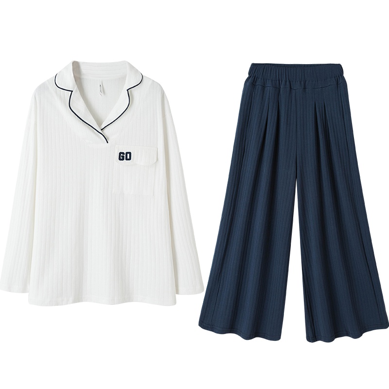 安之伴棉质女秋简约休闲韩版宽松大码长袖睡衣可外穿居家居服