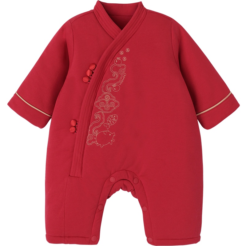 英氏婴儿连体衣宝宝保暖新年装夹棉长袖哈衣 1812A9516