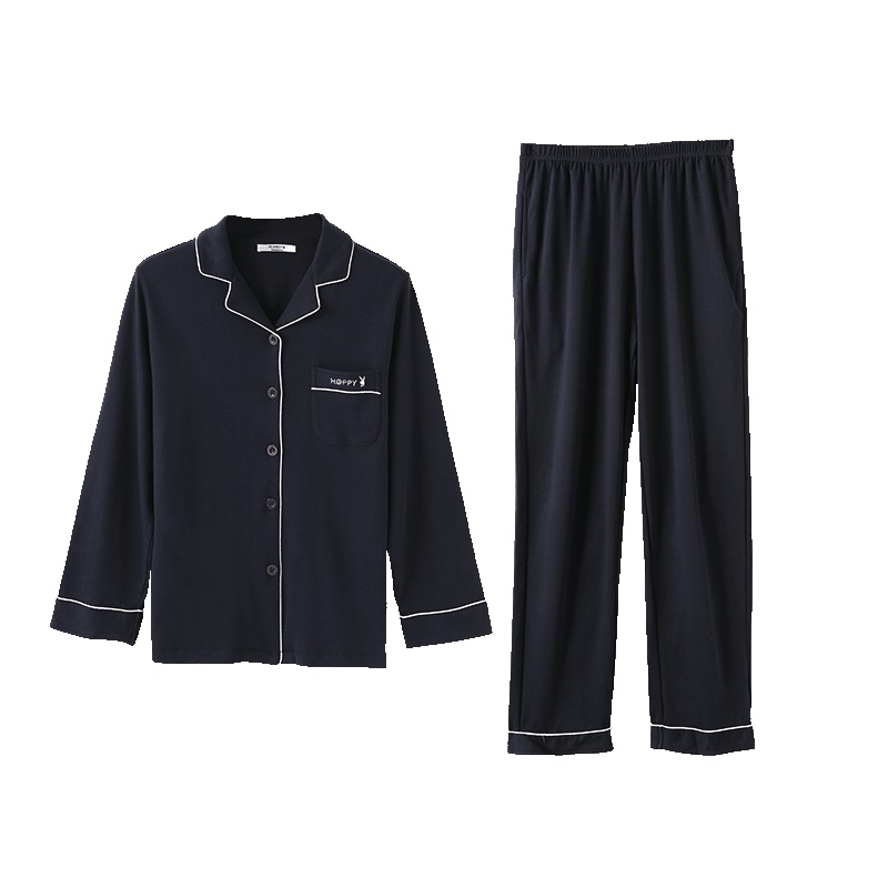 花花公子情侣睡衣男薄款纯棉男士家居服套装长袖两件套男