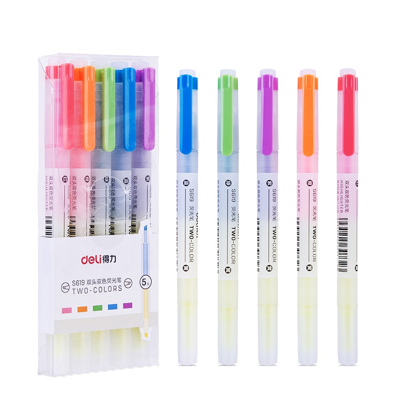 得力(deli) S619 荧光笔 5支装 颜色随机 混色装