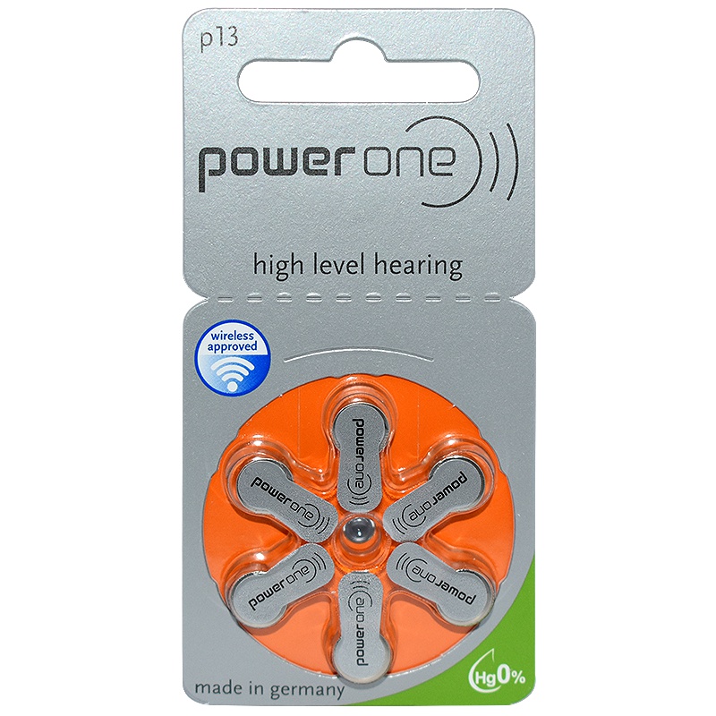 奥迪康(OTICON)德国原装power one助听器电池锌空气P13号无汞PR48电池1板6粒