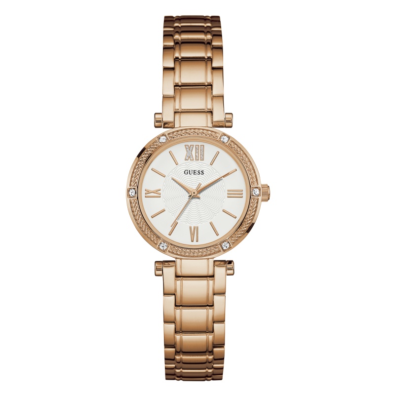GUESS都市精巧玫瑰金石英女士腕表W0767L3