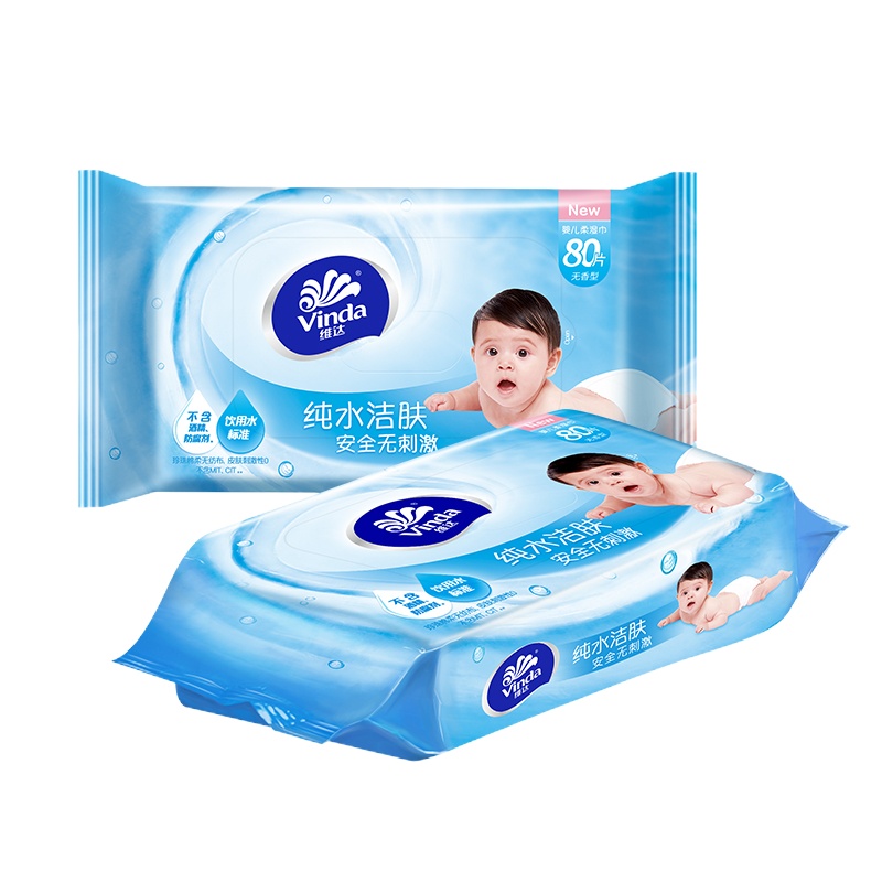 维达(Vinda) 婴儿湿巾纸巾 婴儿纯水洁肤湿巾 80片装 4包