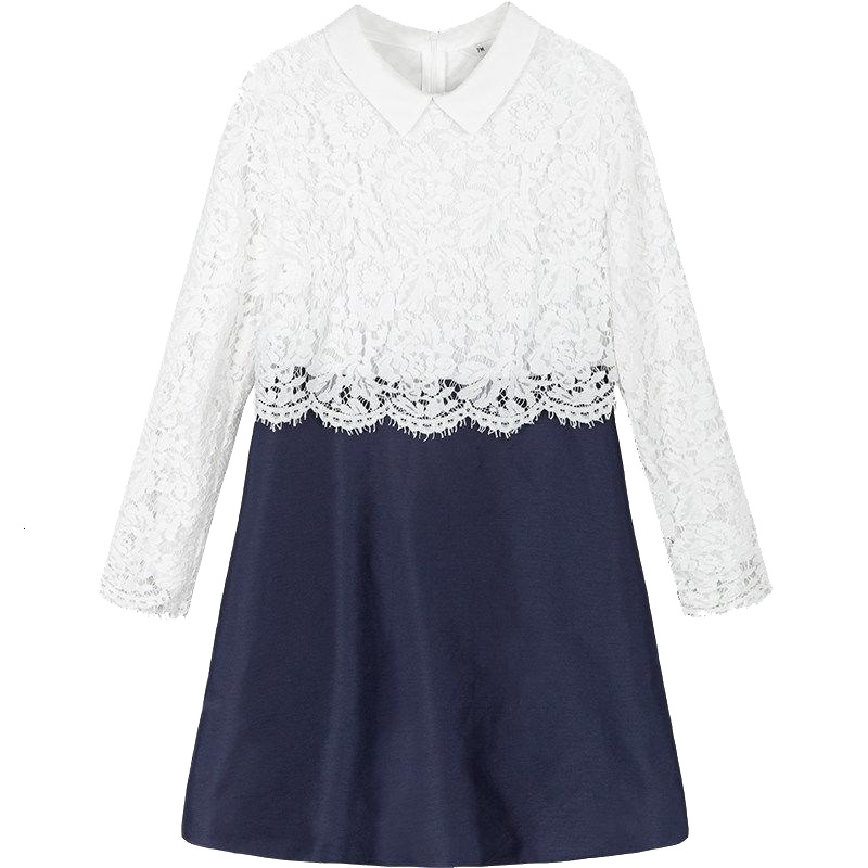 7M莫丽菲尔裙子秋装新款韩版宽松蕾丝拼接假两件连衣裙女70009307