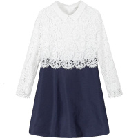 7M莫丽菲尔裙子秋装新款韩版宽松蕾丝拼接假两件连衣裙女70009307