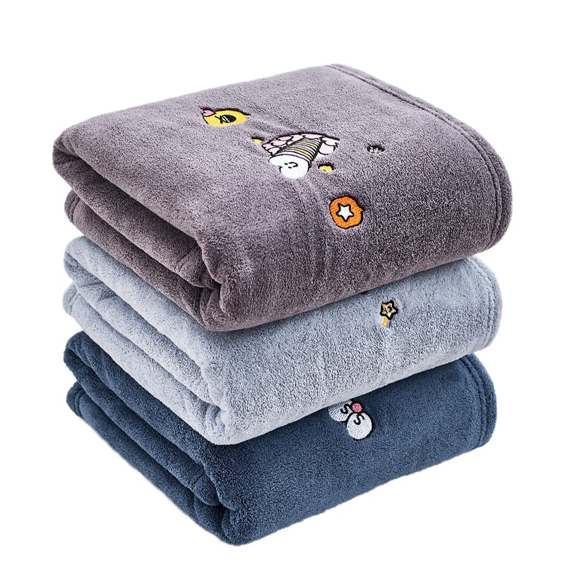 三利浴巾 家用加厚珊瑚绒柔软吸水不毛可爱刺绣卡通洗澡巾