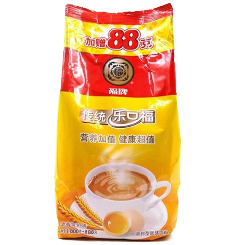 福牌 乐口福 老上海传统麦乳精 浓香可可味蛋白型固体饮料袋装 800g加赠88g