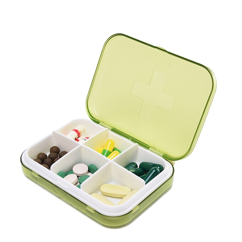 folca六格药盒便携迷你饰品收纳小药盒yh004绿