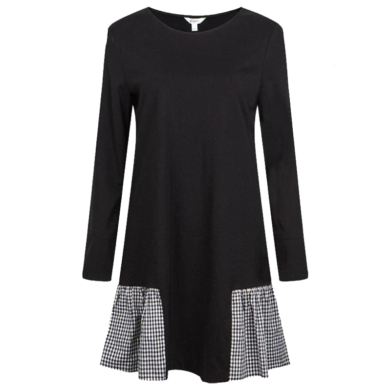 拉夏贝尔Candie’s秋季显瘦撞色拼接a字裙长袖圆领连衣裙30071620