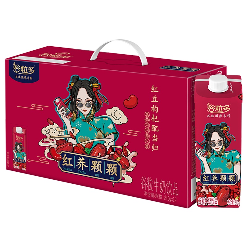 伊利 谷粒多红养颗颗谷粒牛奶饮品210g*12盒装