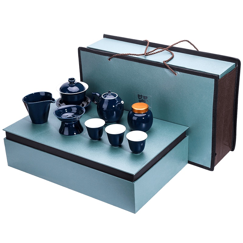 領藝 功夫茶具套装整套家用简约陶瓷茶壶茶海茶杯 墨兰茶礼14件套
