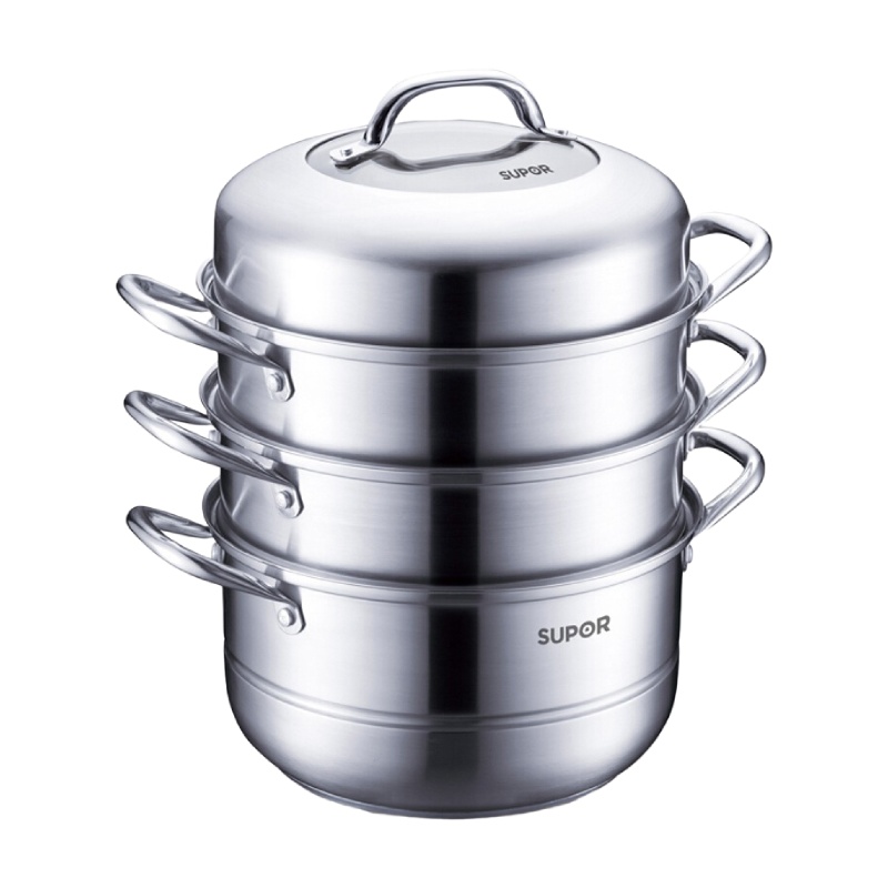 苏泊尔蒸锅SZ26B4 304不锈钢蒸锅26CM加厚复底三层3层蒸煮蒸锅