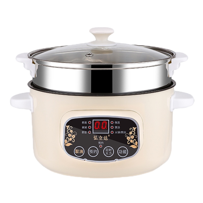 电煮锅多功能家用锅学生宿舍寝室煮面小电锅电炒蒸煮一体锅电火锅 24CM卡其(智能版)适合2-3人定制商品