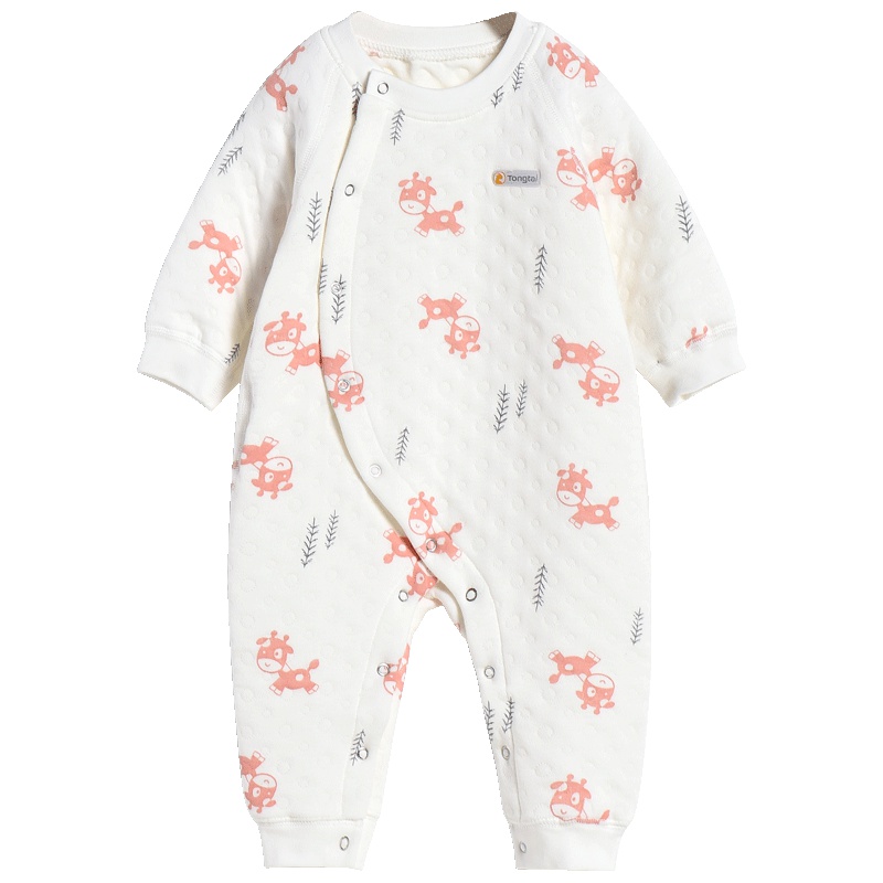 童泰TONGTAI纯棉加厚连体衣1-2岁偏开保暖连体内衣哈衣爬服婴幼儿通用90cm