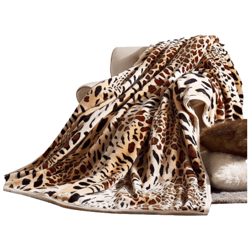 维科家纺 秋冬保暖睡毯豹纹盖毯 加厚细绒法兰绒毯