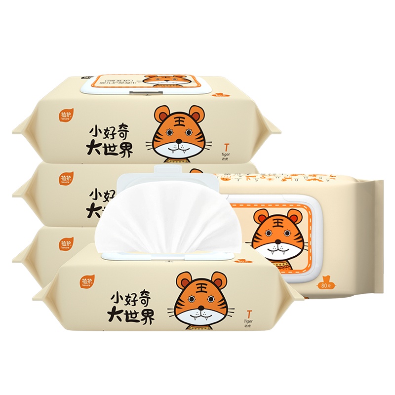 植护 小老虎婴儿湿巾 80抽10包 抽取式湿巾纸