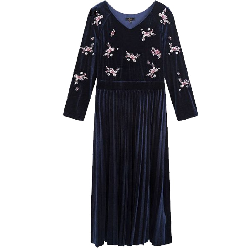 拉夏贝尔candie's早秋新款高腰修身显瘦复古绣花连衣裙女30074446