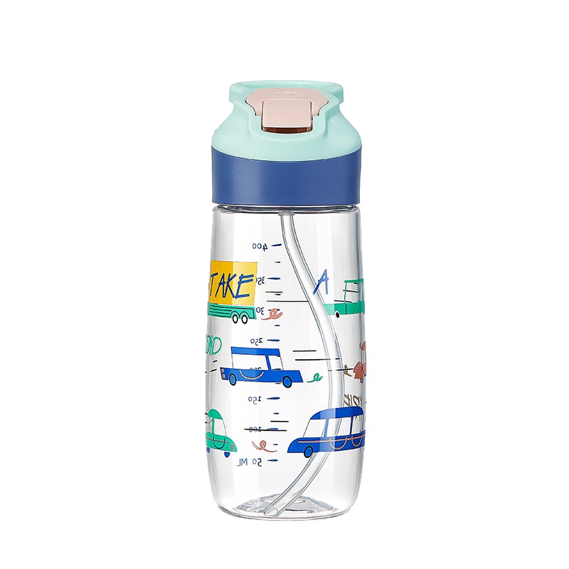 babycare儿童水杯防摔防喷溅运动水杯吸管杯便携式宝宝水杯鸭嘴杯 400ML 卡尔斯蓝 2614