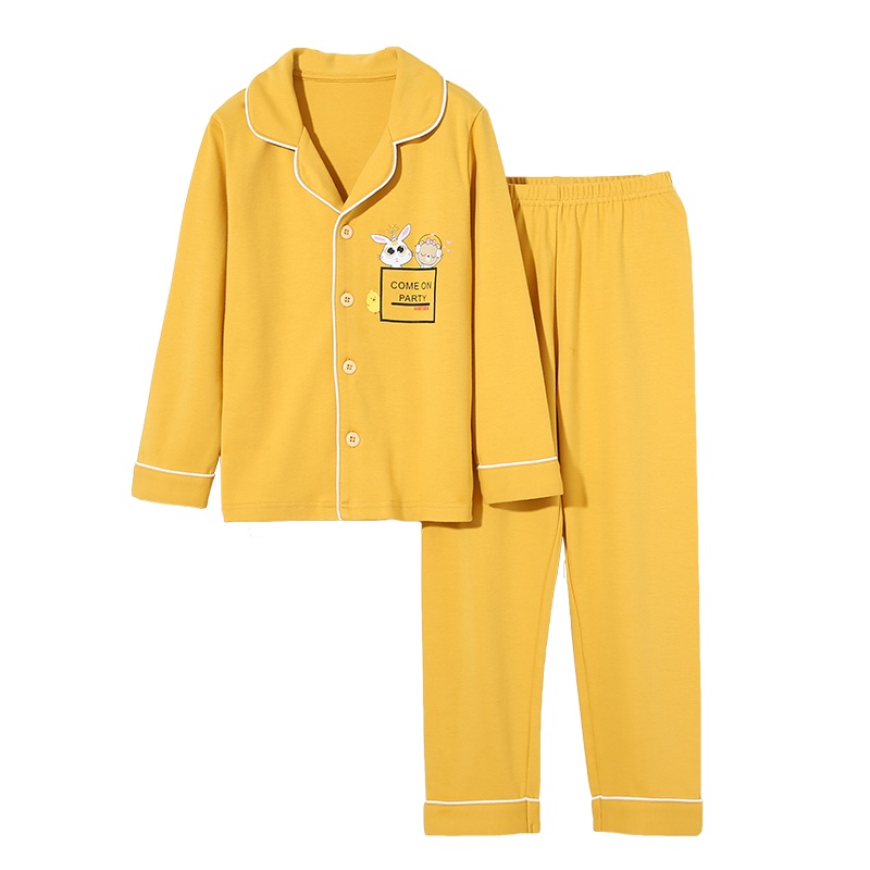 猫人儿童纯棉睡衣女童家居服男童休闲翻领开衫套装春秋宝宝长袖