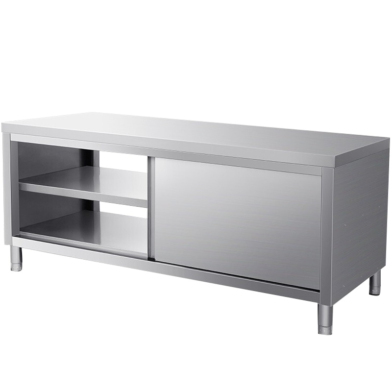 德玛仕不锈钢工作台 双通打荷台 商用储物柜 操作台 切菜桌子 双通 1200x800x800mm 304不锈钢