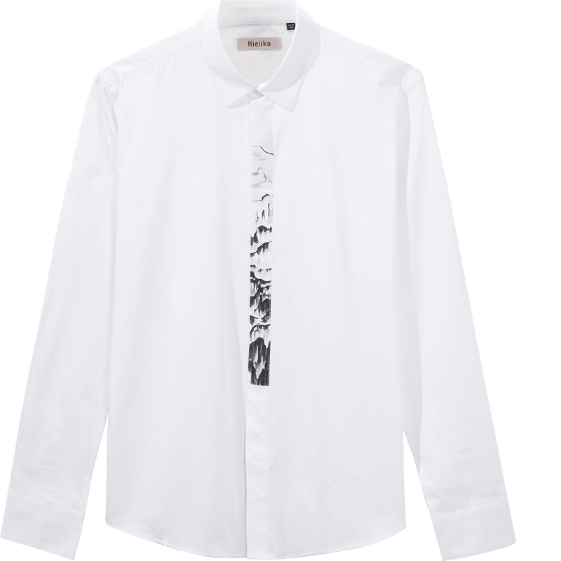 海一家男装品牌热卖男士简约水墨印花舒适长袖衬衫