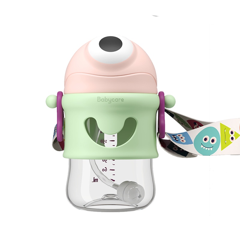 babycare婴儿学饮杯宝宝喝奶喝水杯儿童吸管鸭嘴杯两用6个月[tritan-直饮]卡洛粉300ml