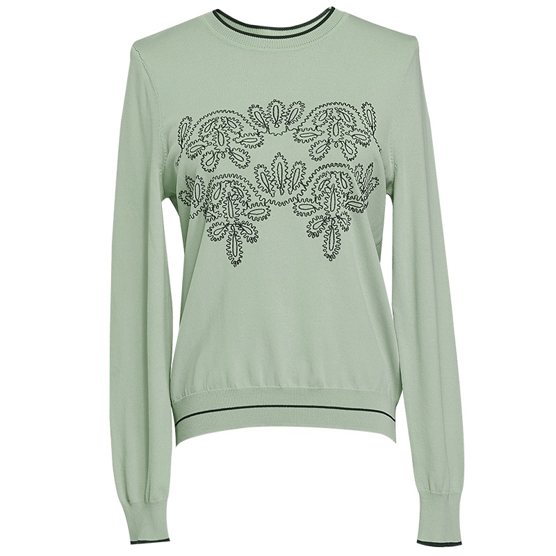 欧昵雪套头圆领不规则绣花针织打底衫女长袖宽松毛衣