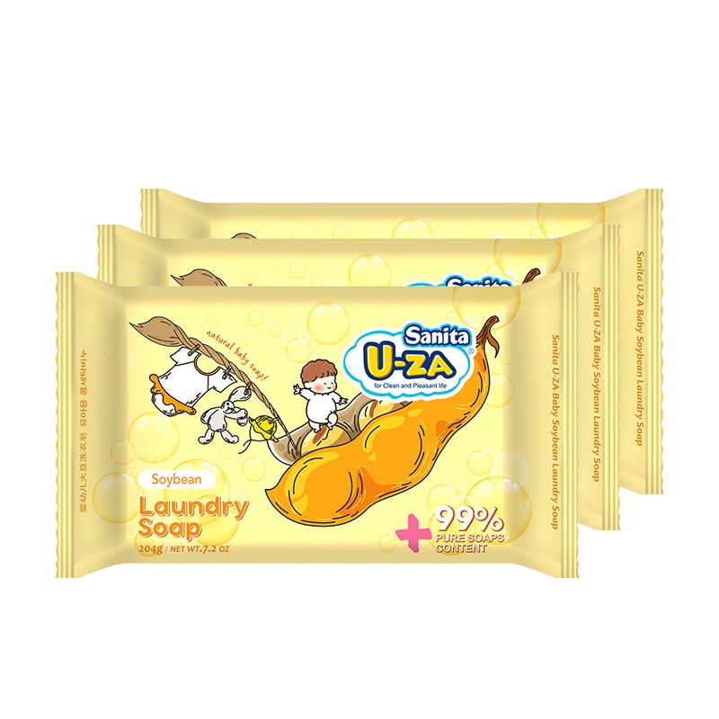 UZA进口婴儿童洗衣服尿布香肥皂新生bb婴幼儿宝宝专用大豆洗衣皂204克*3块