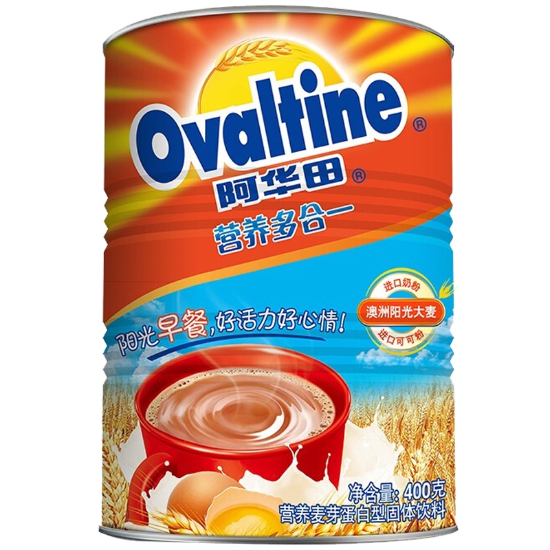 阿华田(Ovaltine)可可粉 营养多合一 早餐代餐 奶茶冲饮 蛋白型固体饮料 罐装400g
