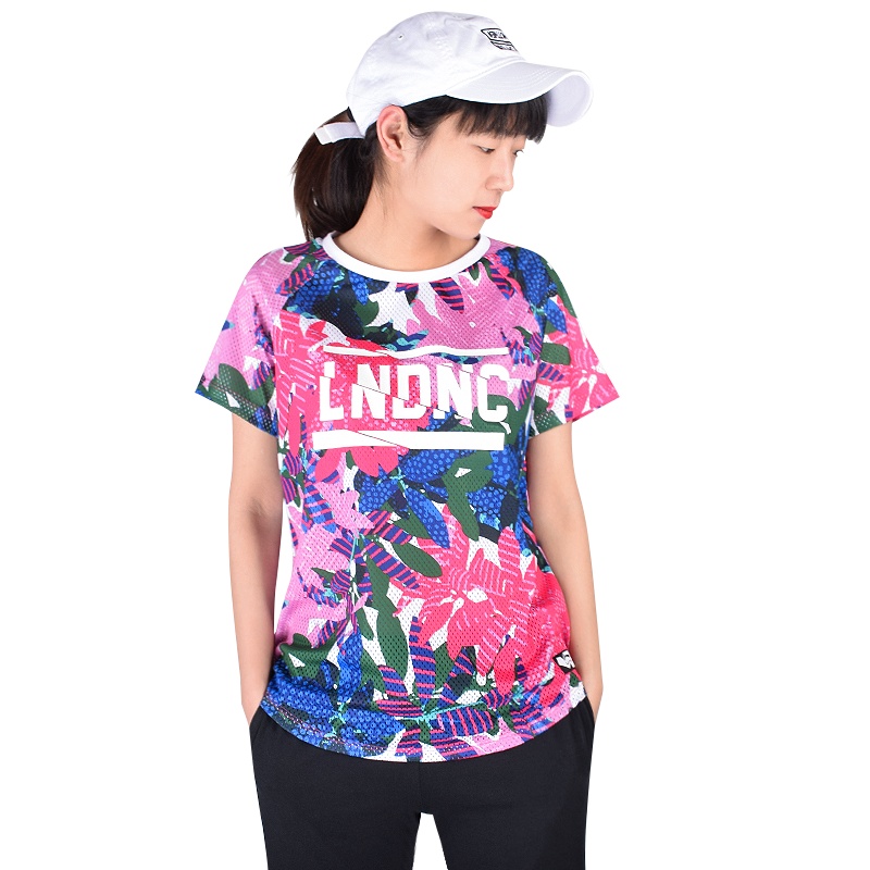 李宁T恤女士短袖速干透气速干衣运动夏季圆领花色镂空T恤AHSP324