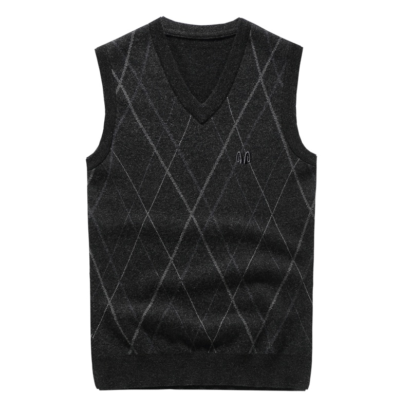 恒源祥男士纯羊毛衫秋冬款背心V领中年商务休闲针织毛衣马甲