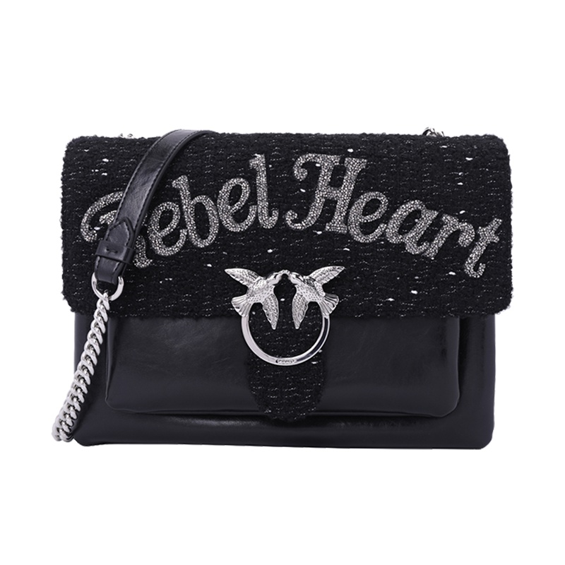 Pinko品高女士字母图案头层牛皮拼接单肩斜挎燕子包 1P2190 Y52H Z99